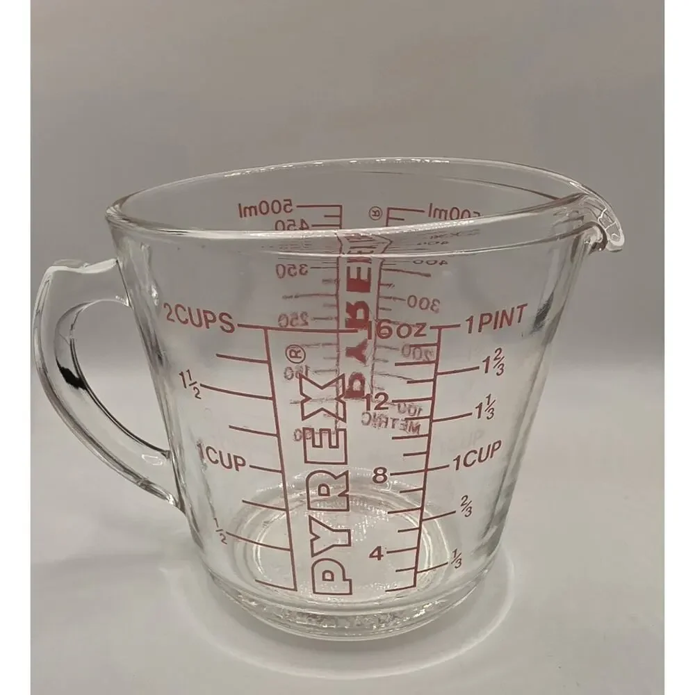 Vintage Pyrex 516 Red Letter D-Handle 2-Cup 16 oz Liquid Glass Measuring Cup USA